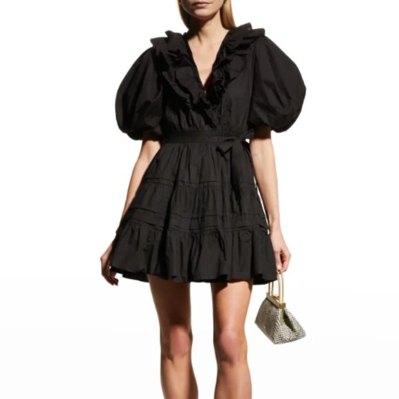 Love the Label Remy Balloon Sleeve Mini Wrap Dress in Black from Anthropologie - Picture 1 of 8